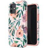 Speck Products Presidio Edition iPhone 12 Mini Case, White/Rosy Pink/Watercolor Roses