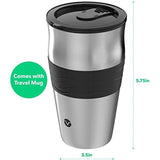 Vremi Single Cup Coffee Maker - Includes 14 Ounce Travel Coffee Mug and Reusable Filter - Personal 1 Cup Drip Coffee Maker to Brew Ground Beans - Black and Silver Single Serve One Cup Coffee Dripper