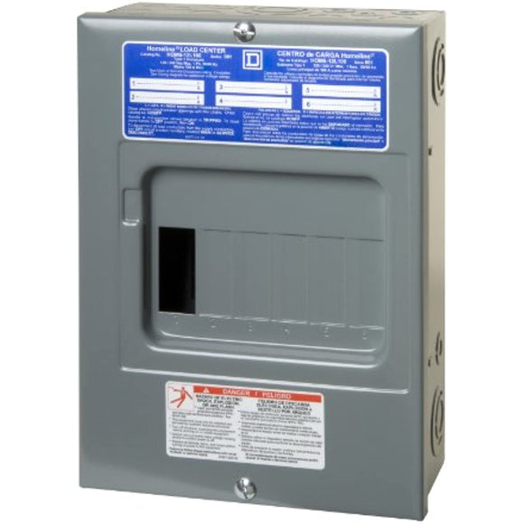 Square D - HOM612L100SCP Homeline Load Center with Cover, 100-Amp Fixed Main Lugs, 1-Phase, 6-Space, 12-Circuit, Indoor