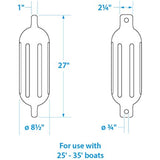 SEACHOICE Twin Eye Ribbed Fender 8-1/2" x 27" 79031 White