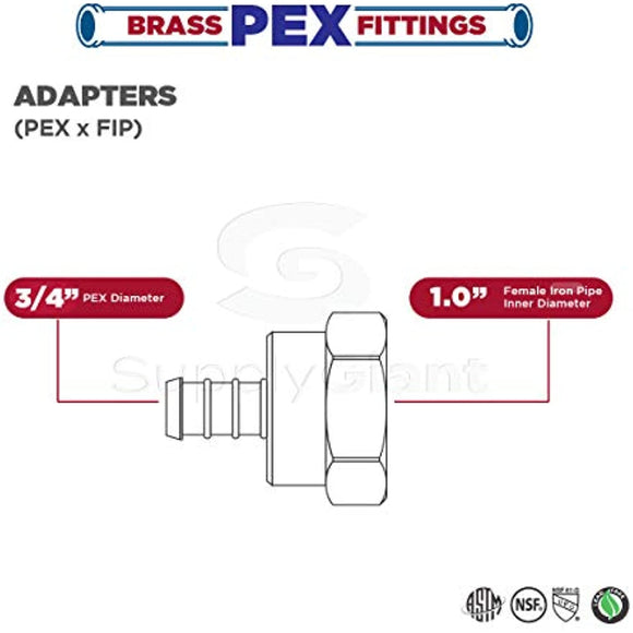 SUPPLY GIANT FQGB3410-5 PEX Barb x Female Pipe Thread Adapter Fitting, 3/4 x 1, Brass