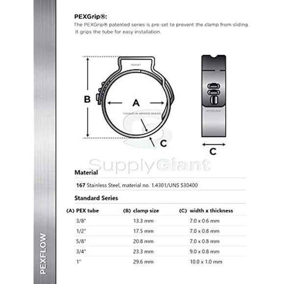 SUPPLY GIANT QYLU-DS34-70 Oetiker Style Pinch Clamps Pex Cinch Rings 1/2 INCH, Stainless Steel Pack of 50