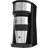 Vremi Single Cup Coffee Maker - Includes 14 Ounce Travel Coffee Mug and Reusable Filter - Personal 1 Cup Drip Coffee Maker to Brew Ground Beans - Black and Silver Single Serve One Cup Coffee Dripper