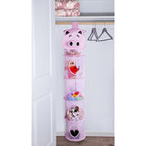 5 Tier Storage Organizer - 12" X 59" - Hang in Your Children’s Room or Closet for a Fun Way to Organize Kids Toys or Store Gloves, Shawls, Hats and Mittens. Attaches Easily to Any Rod. (Pig)
