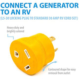Camco Power Grip RV Generator Adapter | Features a Heavy-Duty 30 Amp Locking Male and Female Connection | Rated for 125 Volts / 3750 Watts (55333)