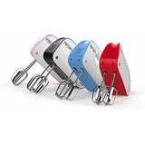 Vremi 3-Speed Compact Hand Mixer with Clever Built-In Beater Storage - 150 Watt Power Handheld Egg Beater with Stainless Steel Blades - Heavy Duty Mini Small Kitchen Mixing Machine - Pink and White