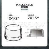 Supply Giant HNDQ0212 2-1/2" Galvanized Malleable Iron Pipe Cap for 150 lb Applications, with Female Thread, 2-1/2 in
