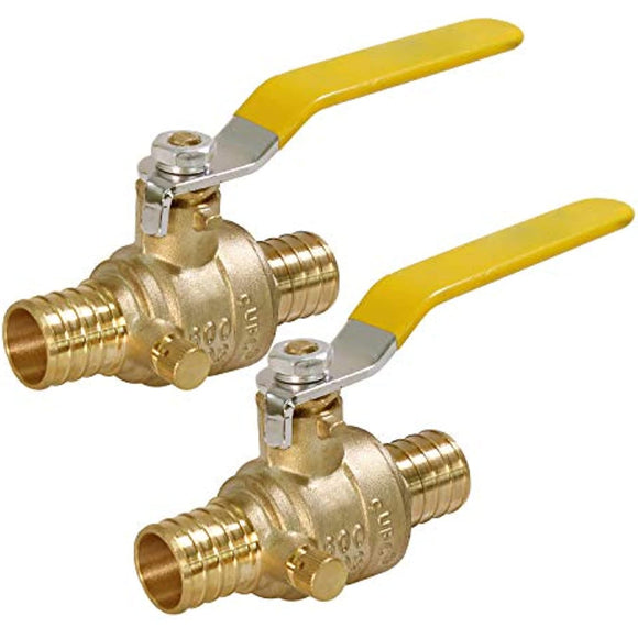 SUPPLY GIANT 405Q001-2 Full Port x PEX Barb Ball Valve Water Shut Off with Drain, 1 Inch, Brass (Pack of 2}