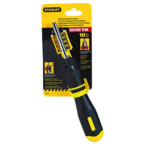 Stanley Tools 68010 3 inch Multi-Bit Ratcheting Screwdriver, 10 Bits, Black/Yellow