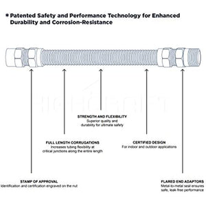 Flextron FTGC-SS38-48 46" Gas Line Connector with 1/2" Outer Diameter and Nut Fittings, Stainless Steel