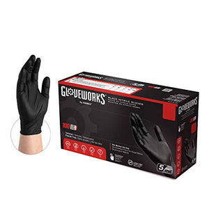 GLOVEWORKS Industrial Black Nitrile Gloves, Box of 100, 5 Mil, Size X-Large, Latex Free, Powder Free, Textured, Disposable, GPNB48100-BX