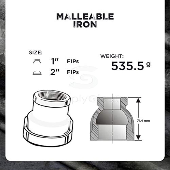SUPPLY GIANT CNSD4005 2 X 1 Black Malleable Iron Reducing Coupling, 2 in. x 1