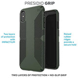 Speck Products Compatible Phone Case for Apple iPhone Xs Max/Presidio Grip Case, Dusty Green/Brunswick Black, Model: 117106-7276