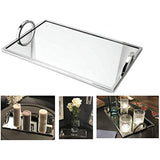 Elegant Silver Mirror Tray � with Chrome Edging and Handles � Rectangle Vanity Tray � Ideal for Ottoman, Coffee Table, Perfume Set, Living Room, Dining Room, Jewelry Tray, Whiskey Decanter Set 12 x 7