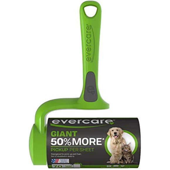 evercare Giant Pet Extreme Wide Surface Coverage Indoor Home Clothes and Furniture 70 Layer Lint Roller Pet Hair Remover with Comfortable T Grip Handle