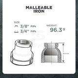 Supply Giant HNSD0564 3/4 X 3/8 Galvanized Malleable Iron Reducing Coupling, 3/4 in. x 3/8 in, Chrome