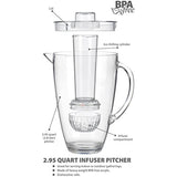 Elegant Home Large 3 Quart (96oz) Acrylic Shatterproof Fruit Infusion Flavor Mason Pitcher With Ice Chilling Infuser Compartment- Wide Mouth For Easy Filling- For Parties Outdoors & Daily Use