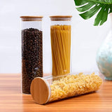 Set of 3 Tall Glass Kitchen Canisters with Airtight bamboo Lids - Kitchen
