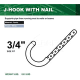 Highcraft PXJHNG034-10 PEX Support J-Hook Hanger with Nails for 3/4 in. Pipe, Rope, Cable Hard Plastic (10 Pack), White