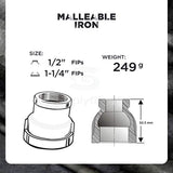 Supply Giant CNSD3363 1-1/4 X 1/2" Black Malleable Iron Reducing Coupling