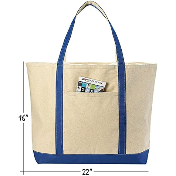 Handy Laundry Canvas Tote Beach Bag - Large Bags with Shoulder Straps, Strong Enough to Carry Beach Gear and Wet Towels. Front Pocket, Zippered Top Closure. (Royal Blue)