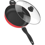 Vremi 12 Inch Nonstick Saute Pan Covered with Tempered Glass Lid - Big 5 Quart Capacity for Stir Fry Frying or as Saucepan - Non Stick Saute and Frying Pan - Deep Large and Ovenproof - Red