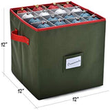 Christmas Ornament Storage - Stores up to 64 Holiday Ornaments, Adjustable Dividers, Covered Top, Two Handles. Attractive Storage Box Keeps Holiday Decorations Clean and Dry for Next Season. (Green)