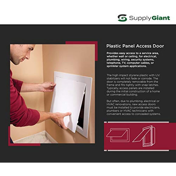 SUPPLY GIANT AP88 Plastic Access Panel for Drywall Ceiling 8 x 8 Inch Reinforced Plumbing Wall Access Door Removable Hinged, White