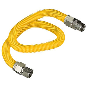 Highcraft GUHDZD3436Q 36" Flexible Yellow Epoxy Coated Gas Line Connector with 1" O.D. and 3/4'' FIP x 3/4'' MIP Fittings, Stainless Steel