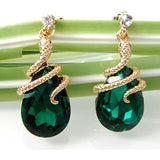 Navachi 18k Gold Plated Crystal Green Zircon Snake Drop Dangle Earrings