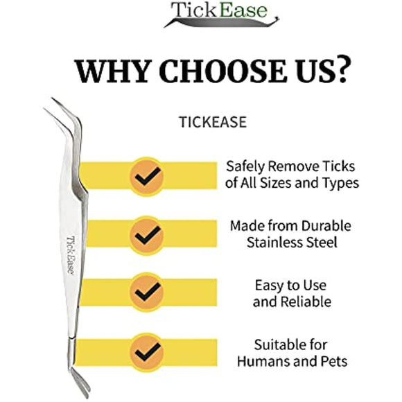 TickEase Dual-Tipped Tick Remover Tool, Tick Tweezers for Humans & Pets, First Aid Tweezers with Magnifier & Tick Testing Instructions