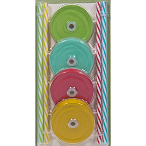 Set of Four (4) Regular Mouth Mason Jar Straw Lids with Straws (Solid)