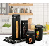 Quality Modern Black Stainless Steel Canister Set for Kitchen Counter with Glass Window & Airtight Lid - Food Storage Containers with Lids Airtight - Pantry Storage and Organization Set