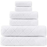 Enchante Home 6 Piece 100% Turkish Cotton Luxury Towel Set for Home, Spa & Bathroom - Quality Soft & Absorbent - Hand, Wash & Bath Towels, Jacquard, Fancy Gracious Design (White, 6 Piece)