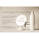 Durable 5pc Airtight Clear Canister Set with Clamp Lids + Marker & Labels, Bulk Food Storage Containers for Kitchen Pantry, Tea, Sugar, Coffee, Candy, Flour, Dry Goods, Pasta, Rice, Spices, & Herbs