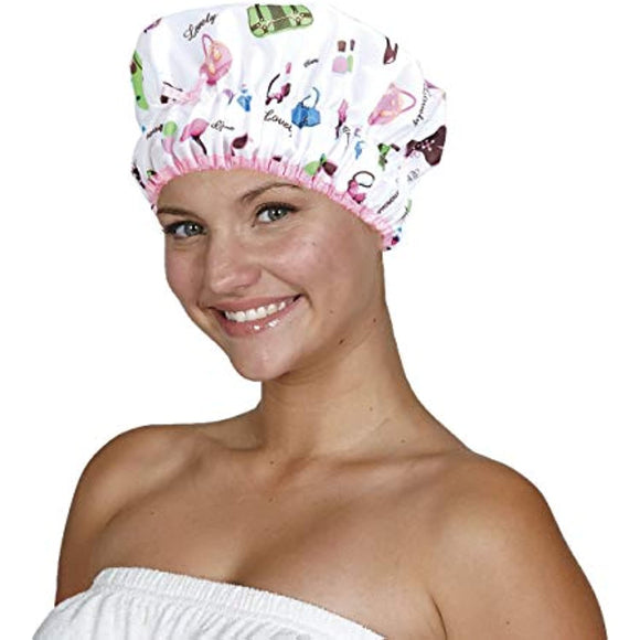Reusable Shower Cap & Bath Cap, Lined, Oversized Waterproof Shower Caps Large Designed for all Hair Lengths with PEVA Lining & Elastic Band Stretch Hem Hair Hat - Fashionista Diva