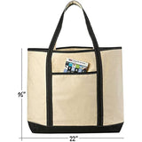 Handy Laundry Canvas Tote Beach Bag - Large Bags with Shoulder Straps, Strong Enough to Carry Beach Gear and Wet Towels. Front Pocket, Inside Zippered Pocket. (Black)