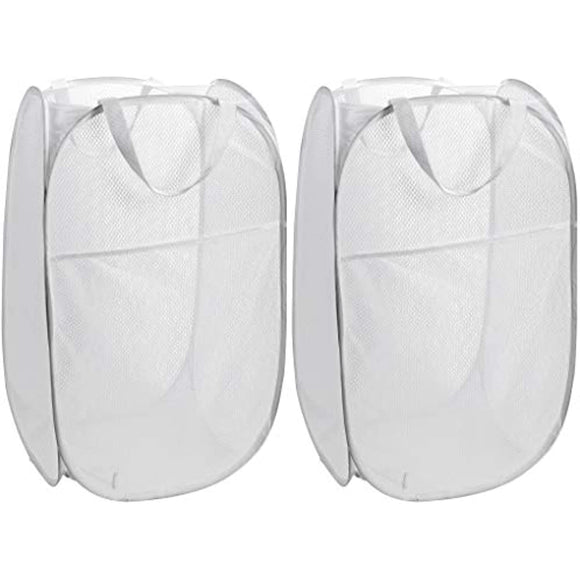 Handy Laundry Mesh Popup Hamper � 2-Pack Foldable Lightweight Basket for Washing � Durable Clothing Storage for Kids Room, Students College Dorm, Home, Travel & Camping � White Pop-up Clothes Hamper