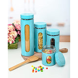 Quality Modern Aqua Stainless Steel Canister Set for Kitchen Counter with Glass Window & Airtight Lid - Food Storage Containers with Lids Airtight - Pantry Storage and Organization Set