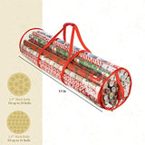 Clear Wrapping Paper Storage Bag - Transparent Design, Dual Zipper and Two Handles for Easy Carrying. Store Up to 25 Standard 40-Inch Gift Wrap Rolls. (RED)