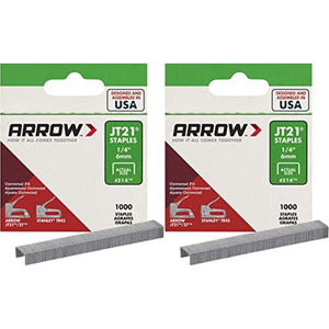 Arrow Fastener 214 Genuine JT21 1/4-Inch Staples, 1,000-Staples - 2 Pack