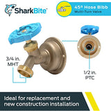 SharkBite 1/2 x 3/4 Inch MHT 45 Degree Hose Bibb, Multi Turn, Push To Connect Brass Plumbing Fitting, PEX Pipe, Copper, CPVC, PE-RT, HDPE, 24632LF