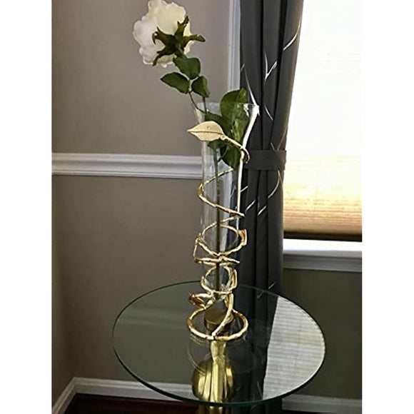 Elegant Glass Vase with Gold Leaf Design for Flowers, Home Décor or Wedding Centerpiece | Decorative Crystal Flower Vase