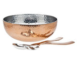 Elegant Copper Hammered Salad Bowl with 2 Serving Utensils - Complete With Matching Oversized Spoon and Fork - Use as a Salad Bowl, Fruit Bowl or Even For Pasta - Vegetable Bowls,