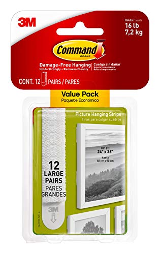 Command 17206-12UKN 3M Large Photo Hangers No Tools or Holes, Strong and Versatile, Value Pack, 12 Picture Strips