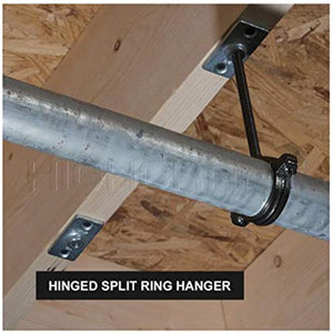 HIGHCRAFT HINGB-112-5 Industrial Decor Hinged Split Ring Pipe Hanger 1-1/2 in. Malleable Iron, with 3/8 in. Rod Fitting, Vintage Mounting Bracket for Tubing, Shower Curtain, Tiki Torch (5 Pack)
