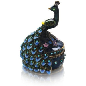 Welforth Pewter Bejeweled Blue Peacock Trinket/Jewelry Box, 2.5"T