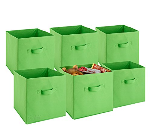 Foldable Cube Storage Bins - 6 Pack - These Decorative Fabric Storage Cubes are Collapsible and Great Organizer for Shelf, Closet or Underbed. Convenient for Clothes or Kids Toy Storage (Green)