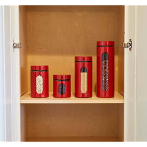 Quality Modern Red Stainless Steel Canister Set for Kitchen Counter with Glass Window & Airtight Lid - Food Storage Containers with Lids Airtight - Pantry Storage and Organization Set