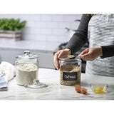 Glass Canister Set for Kitchen Counter + Labels & Marker - Set of 2 - Glass Cookie Jars with Airtight Lids - Food Storage Containers with Lids Airtight for Pantry - Flour, Sugar, Coffee, Cookies, etc.